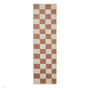 Baltimore 66618 Modern Checkerboard High-Density Smooth Polyester Flat-Pile Beige Runner-Think Rugs-Rug Love - The Most Loved Rug Store